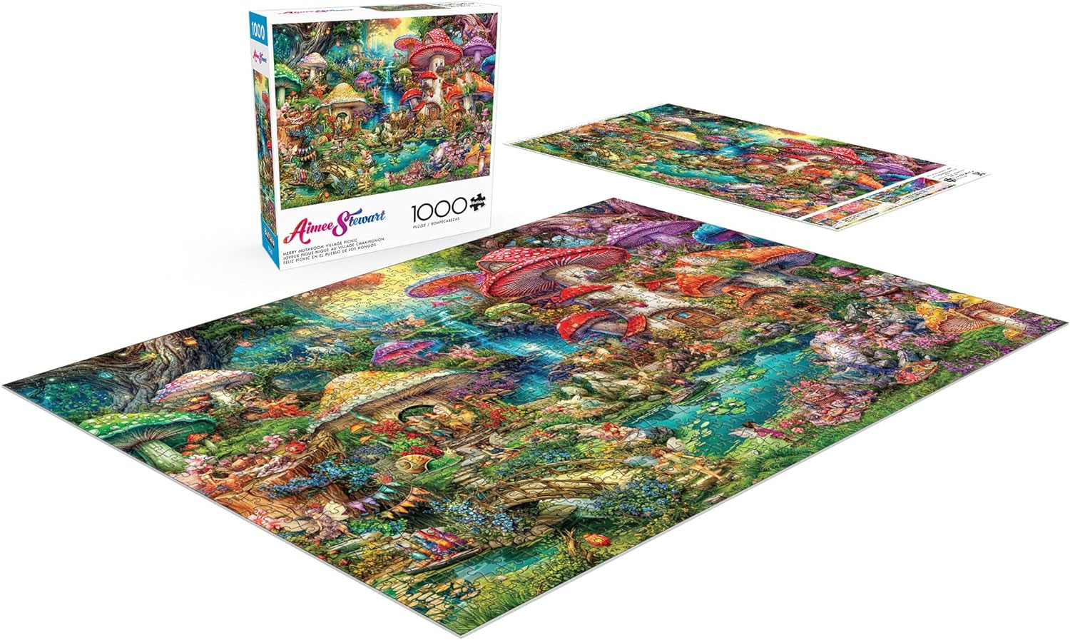 Buffalo Games - Aimee Stewart - Merry Mushroom Village Picnic - Puzzle de 1000 de piese pentru adulți, puzzle provocator, perfect pentru serile de jocuri - Ready Made Size 26.75 X 19.75 Cm Puzzle Naty Shop