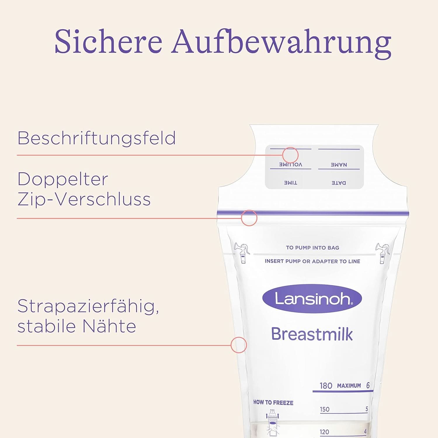 Lansinoh Muttermilchbeutel - 25 Stück - Zum Sicheren Aufbewahren Und Einfrieren Von Muttermilch - Hygienisch & Platzsparend Accessori Alimentazione e Allattamento Bebe Naty Shop