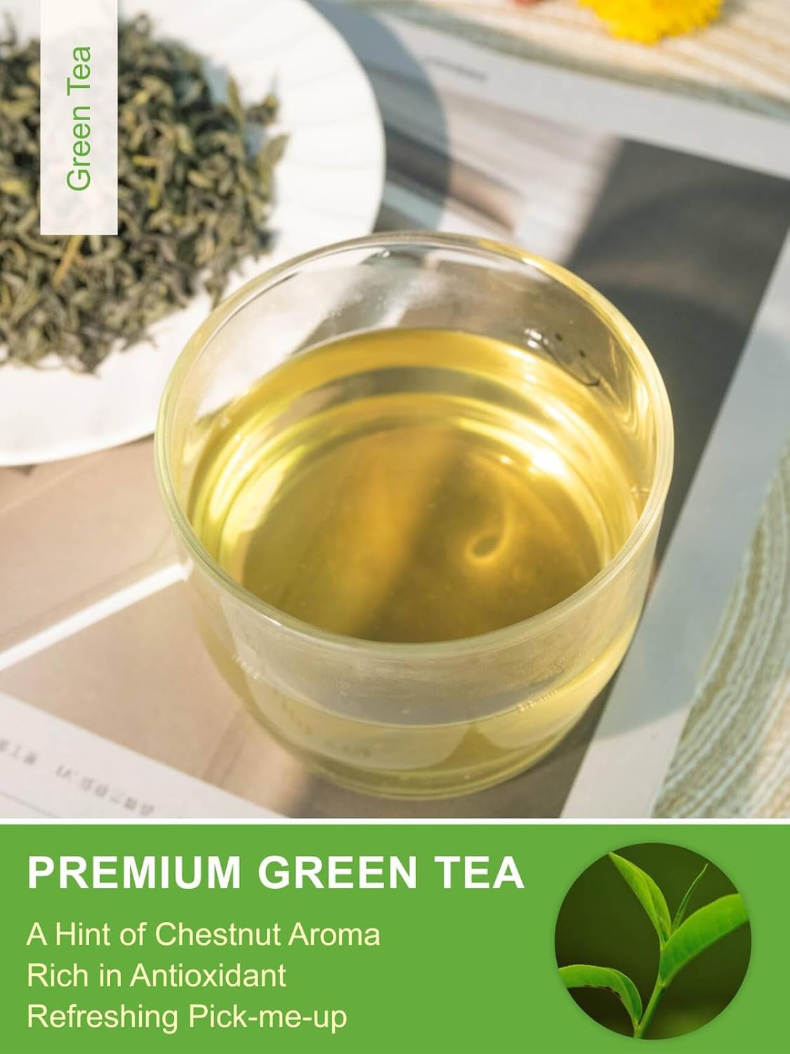 Ceai verde premium Teelux vrac 200 g din China, vegan, răcoritor, bogat în antioxidanți, ceai verde natural pur, frunze de ceai vrac