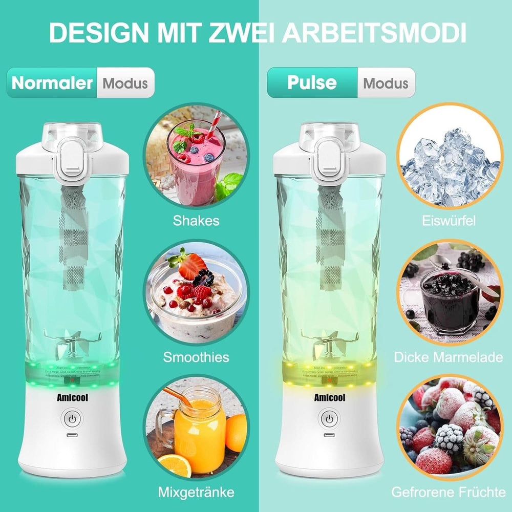 Mixer Smoothie Maker to Go, Mini Standmixer Tragbar Mit 6-Klingen Edelstahl, Enstafter Mit Reisedeckel, Frullatore portatile USB Elektrisch Bottiglia da 600 ml, Mixer Shaker Slushy Maker Wasserdichter Bucatarie Naty Shop