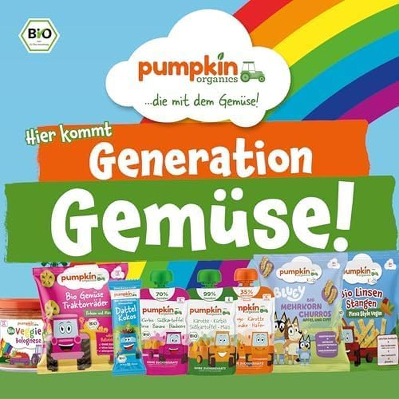 Pumpkin Organics buste di verdure e cereali biologici, confezione da 8: Pera, Fragole, Patate dolci, Barbabietola rossa, Banana, Avena - Senza zuccheri aggiunti¹ - Dai 6 mesi - come spuntino o alimento complementare nella confezione (8 x 100g)