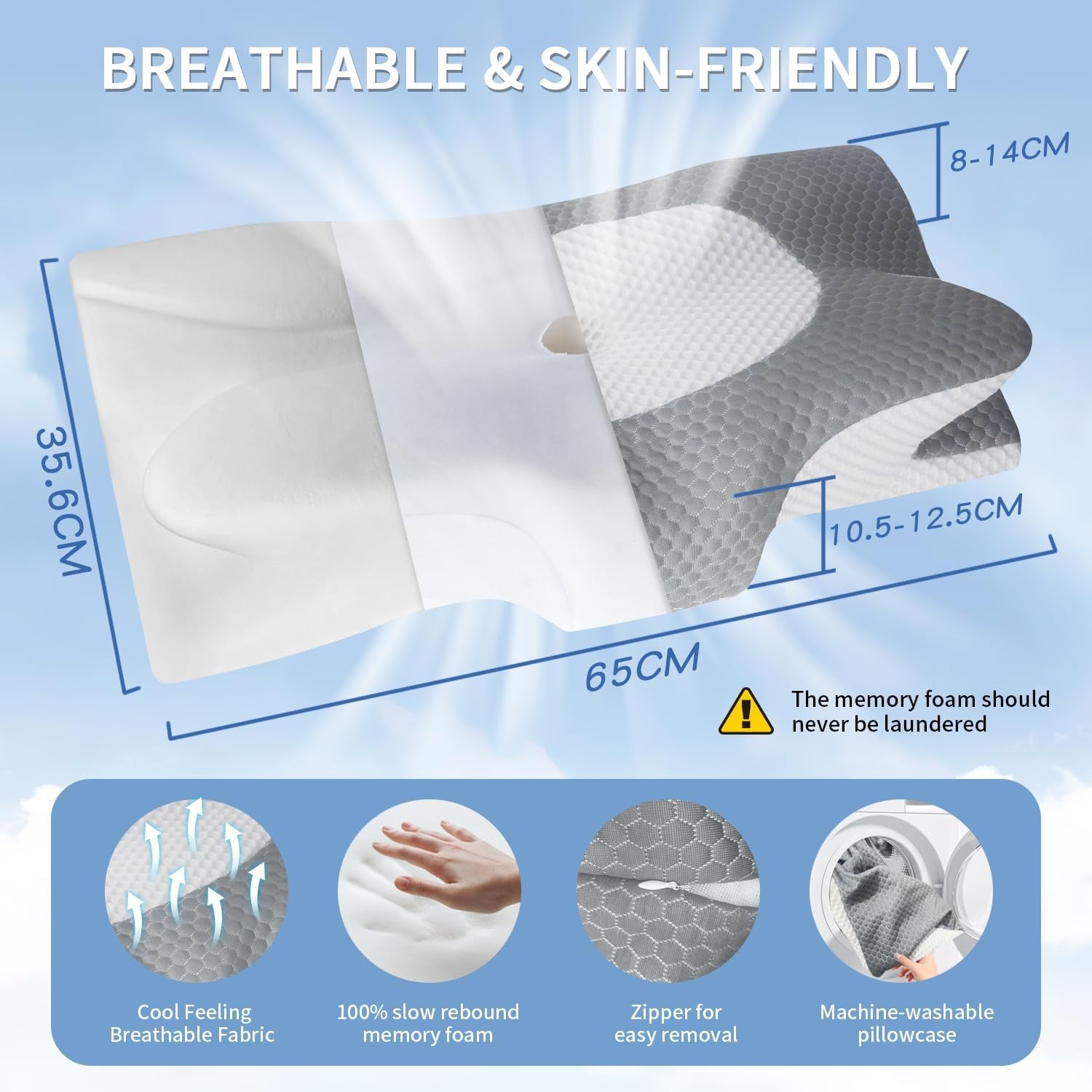 IDEA Pillow Pernă din spumă de memorie, pernă ergonomică Pernă ortopedică Durere de gât, pernă de dormit pentru dureri laterale de spate și abdominale, pernă pentru gât Pernă anti sforăit pentru adulți Perne ortopedice cervicale Naty Shop