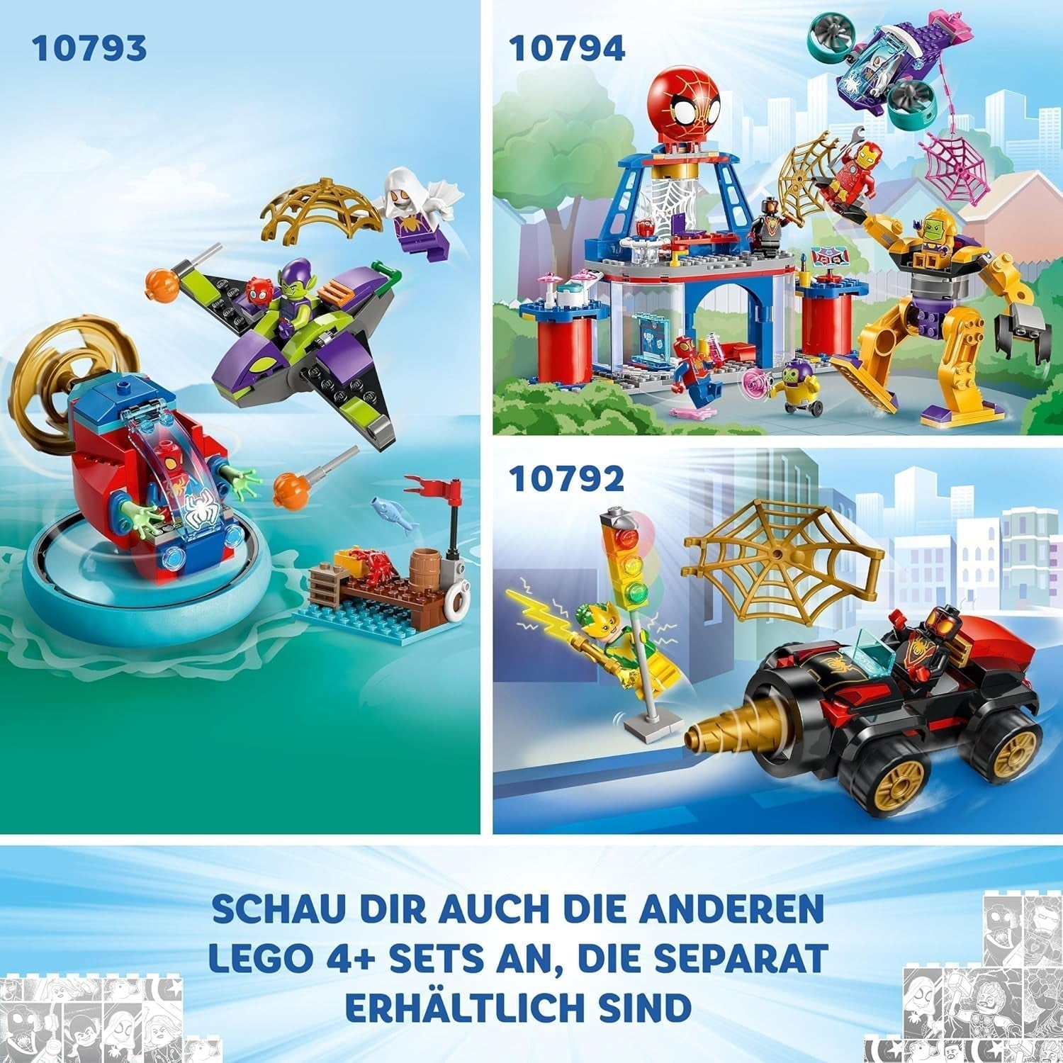 LEGO Marvel Sediul central al echipei lui Spidey, Spider-Man jucărie cu vehicul și Mech, cadou pentru băieți și fete de la 4 ani, care sunt fani ai serialului TV Spidey și super prietenii săi 10794 Seturi de constructie Besuche den LEGO-Store