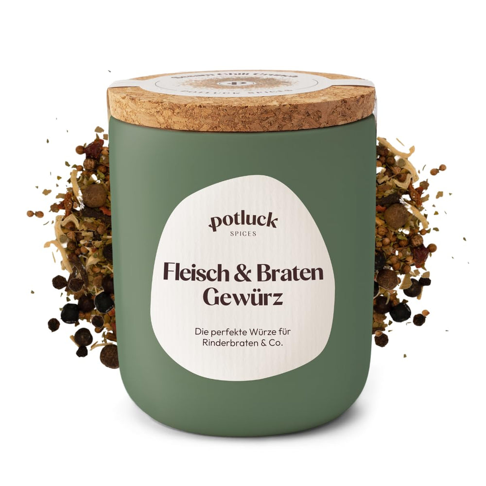 Potluck | Hamburger di spezie | Würzmischung im Keramiktopf | 100 g| Vegano, senza glutine e con ingredienti naturali