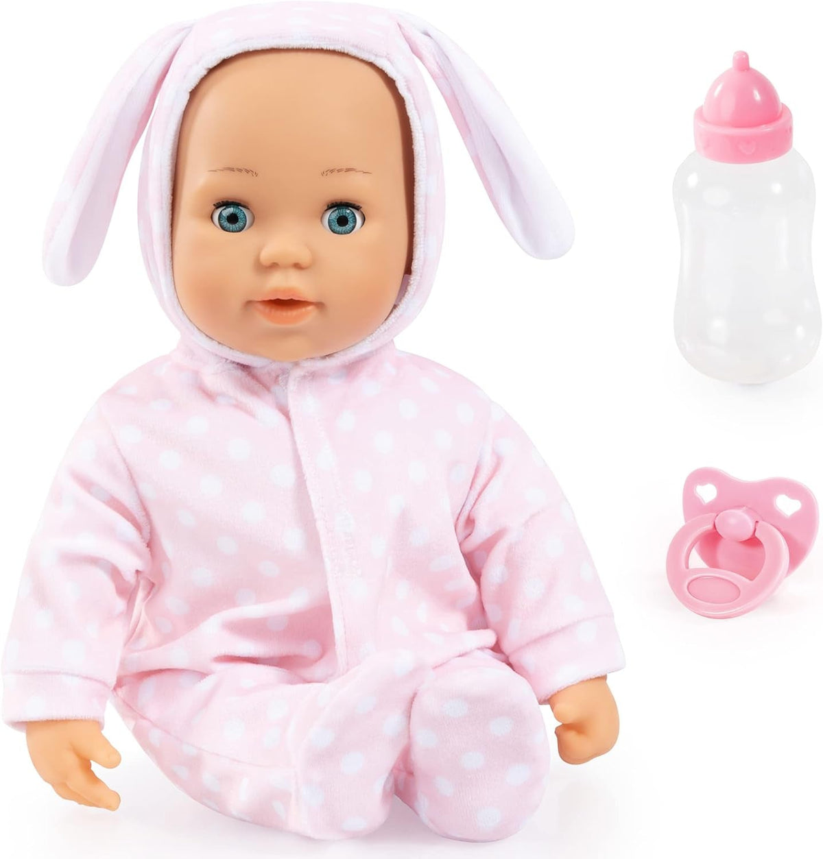 Bayer Design 93822AA Babypuppe Anna, spricht 24 Babylaute, weicher Körper, Schlafaugen, Schnuller, Flasche, 38 cm, rosa, Small