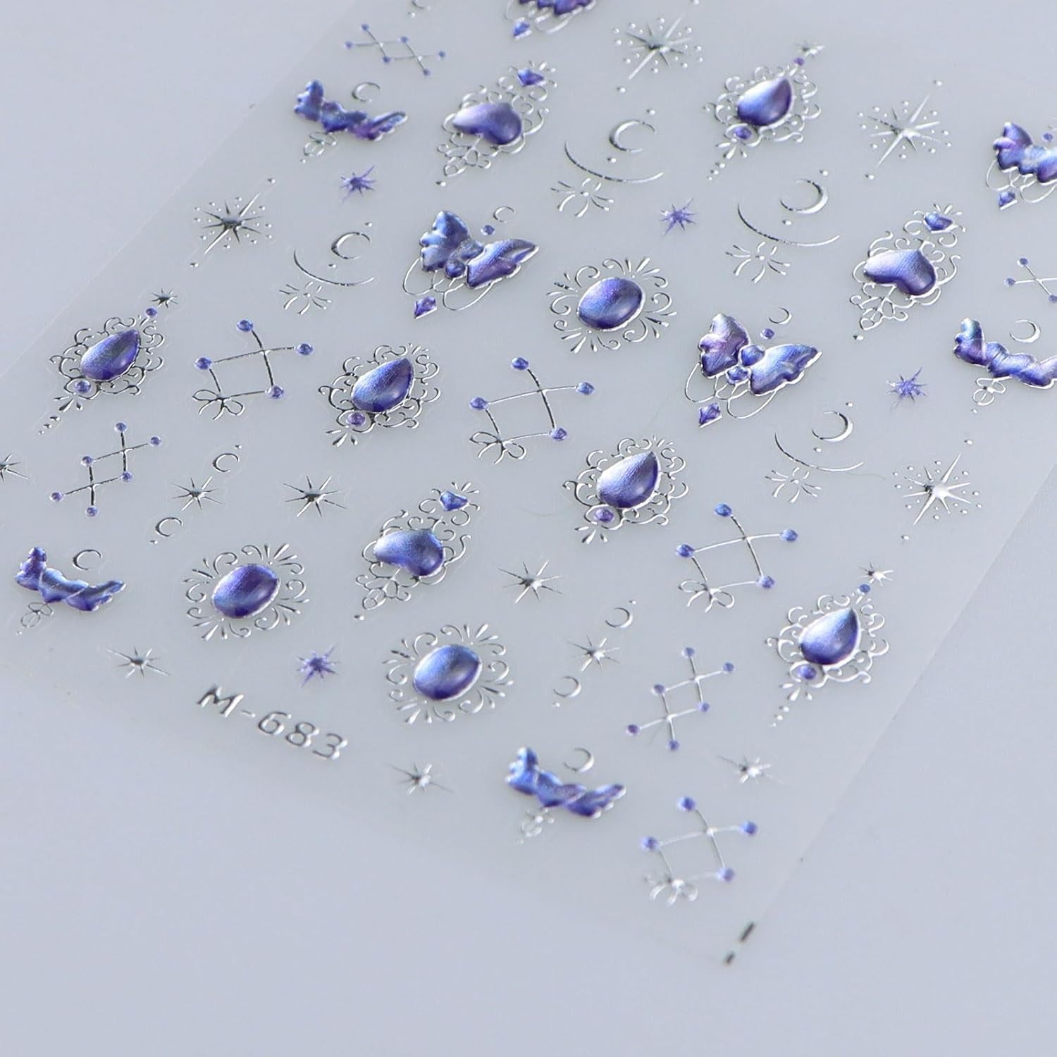 JMEOWIO 3D Nagelsticker Blauer Nail Art Sticker Selbstklebend Nagelaufkleber 5D Stereoskopisch Mondstern Dekoration Nageldesign Zubehör 1 Blatt