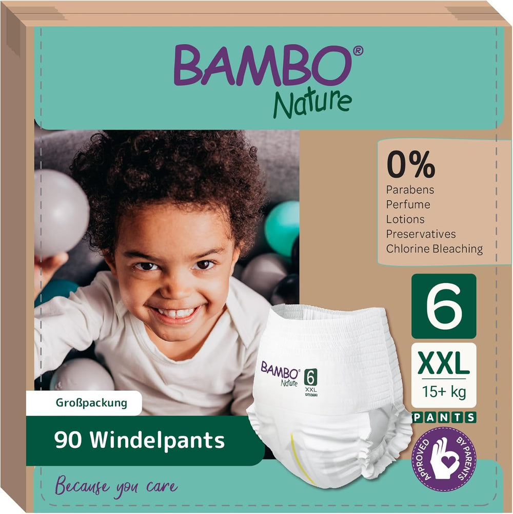 Pannolini per bambini Bambo Nature, taglia 6 (15+ kg) - Confezione mensile da 90 | Pannolini per neonati con protezione dalle perdite migliorata | Massimo comfort e libertà per i bambini attivi | Pannolini dermatologicamente testati