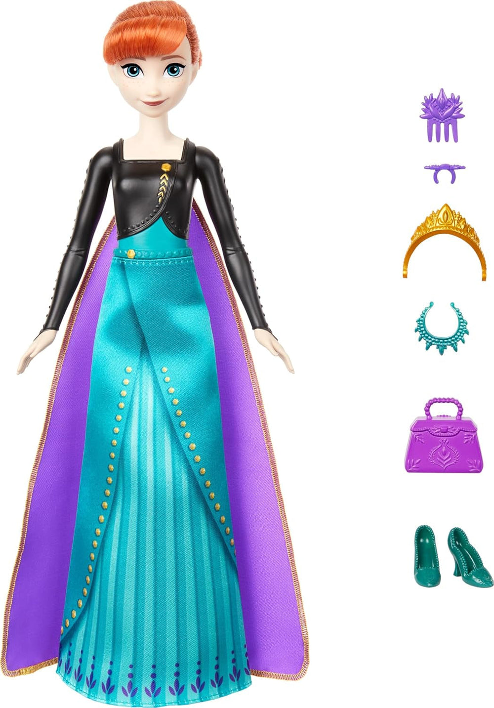 Mattel Disney Die Eiskönigin Anna Modepuppen-Set, Spin & Reveal mit 11 Überraschungen, darunter 5 Accessoires, 5 Sticker und eine Szene zum Spielen, vom Disney-Film inspiriert, HXD27