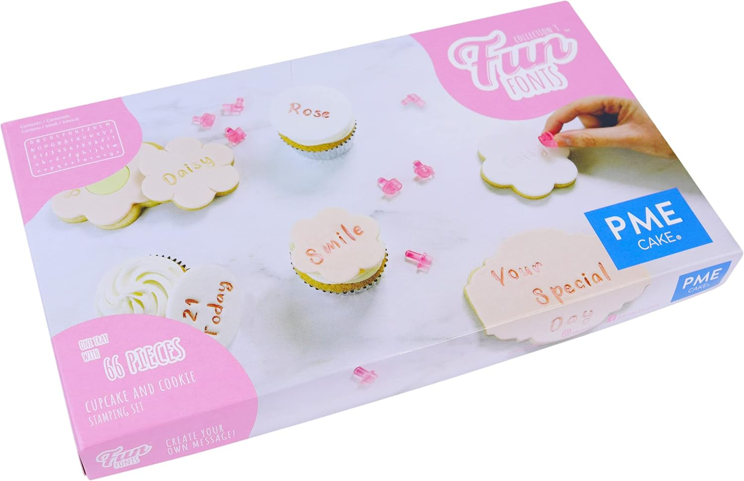 FF60 Fun Fonts-Set per stampini per cupcake e biscotti per cake design, 66 pezzi, collezione 3, plastica