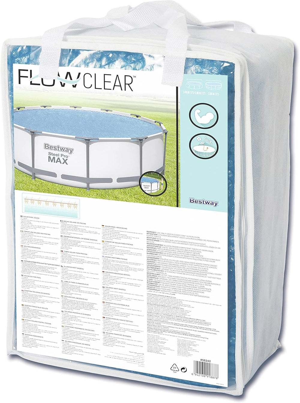 Copertura solare per piscina Bestway Flowclear, Ø 356 cm, per piscine rotonde fuori terra da 366 cm e 396 cm, Blu, 58242