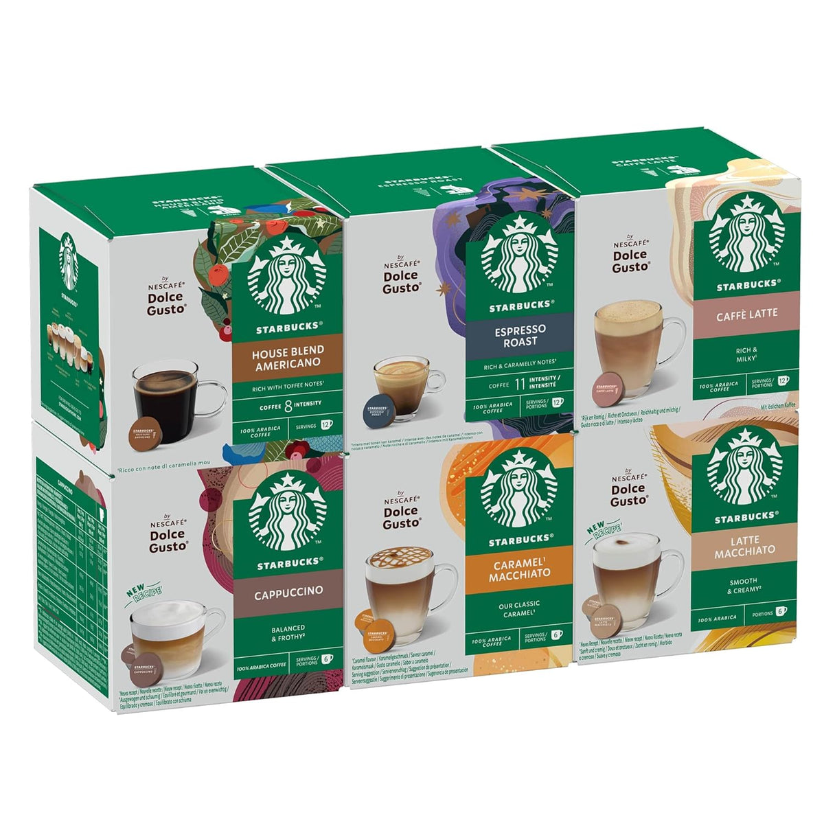 STARBUCKS Probierset, Mixed Cup Variety Pack by Nescafé Dolce Gusto Kaffeekapseln 6 x 12 (72 Kapseln) - Exklusiv bei Amazon