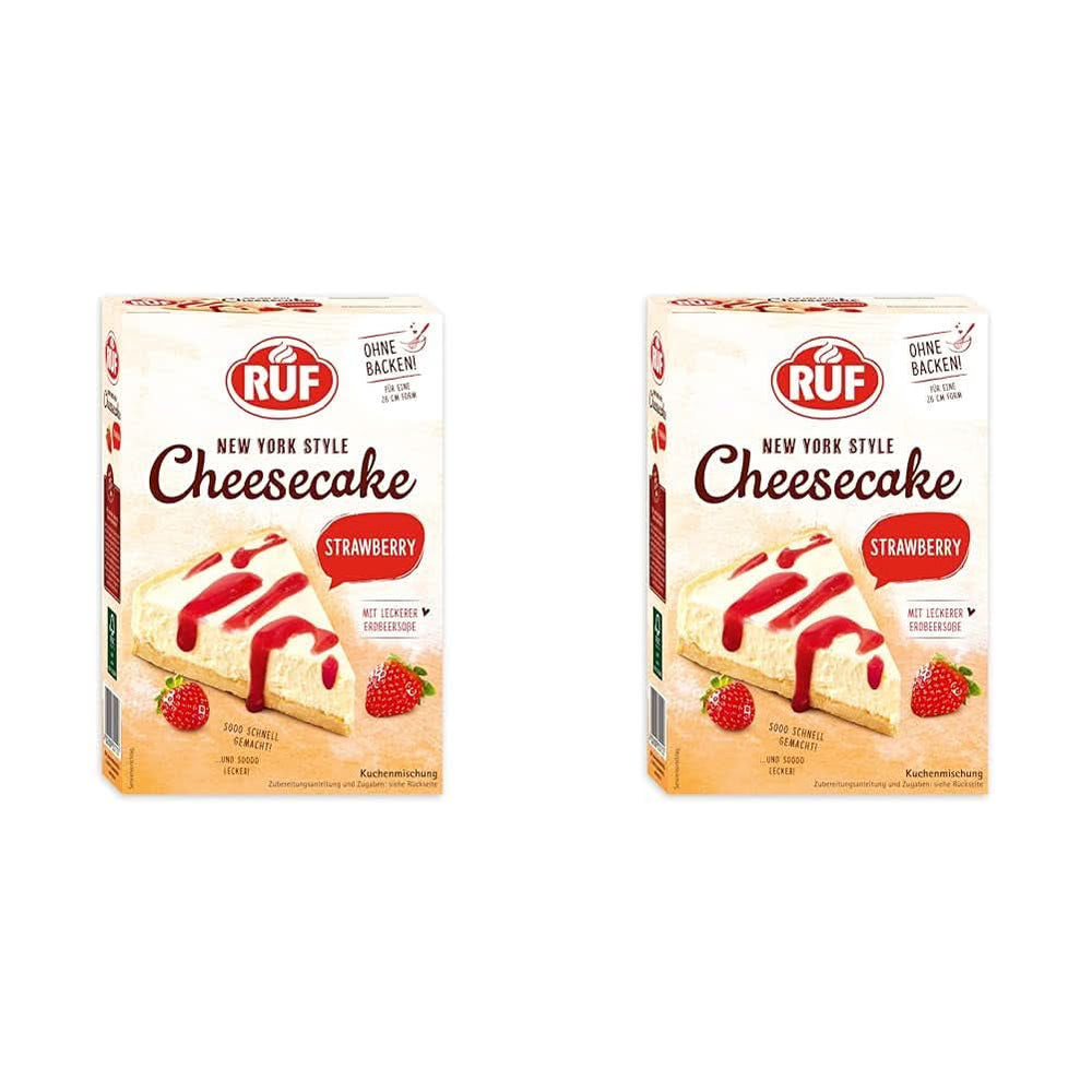 RUF New York Cheesecake Fragole Senza Cottura, Cheesecake Americano Originale con Salsa di Fragole, 360 grammi Kitchen Naty Shop 2 x 360 grammi Cheesecake alla Fragola