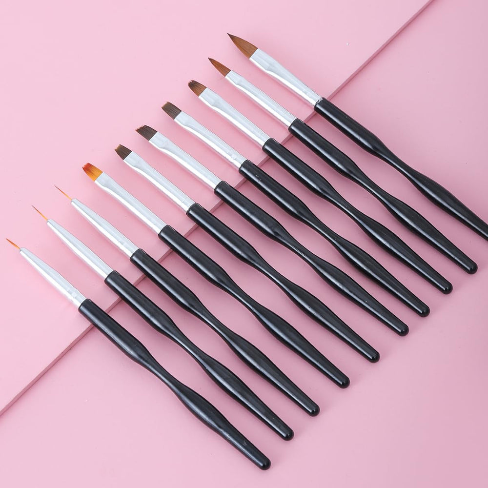 Nail Art Pinsel Set, 10Pcs Nageldesign Malerei Pinsel, Professionelle Nail Art Design Pinsel, Nail Fine Liner Pinsel, Schwarz