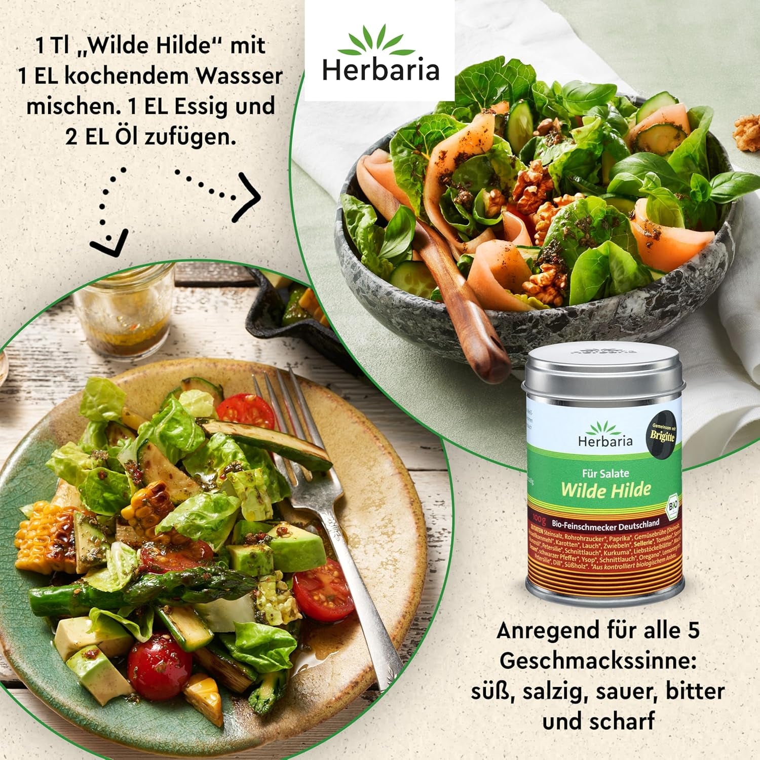 Herbaria Wilde Hilde bio 100g M-Dose-fertige Bio-Gewürzmischung - Saladgewürz für ausgefeilte Salade - mit erlesenen Ingredient - in nachhaltiger Aromaschutz-Dose