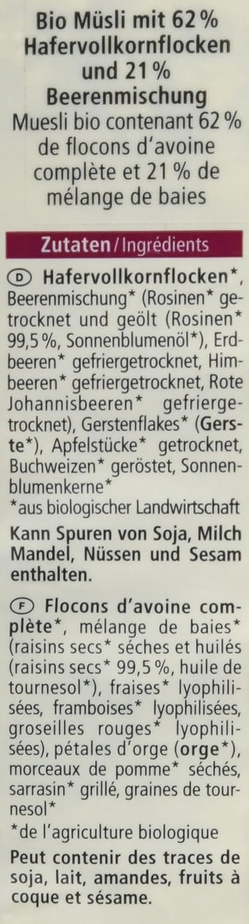 Muesli biologico ai frutti di bosco, 750g