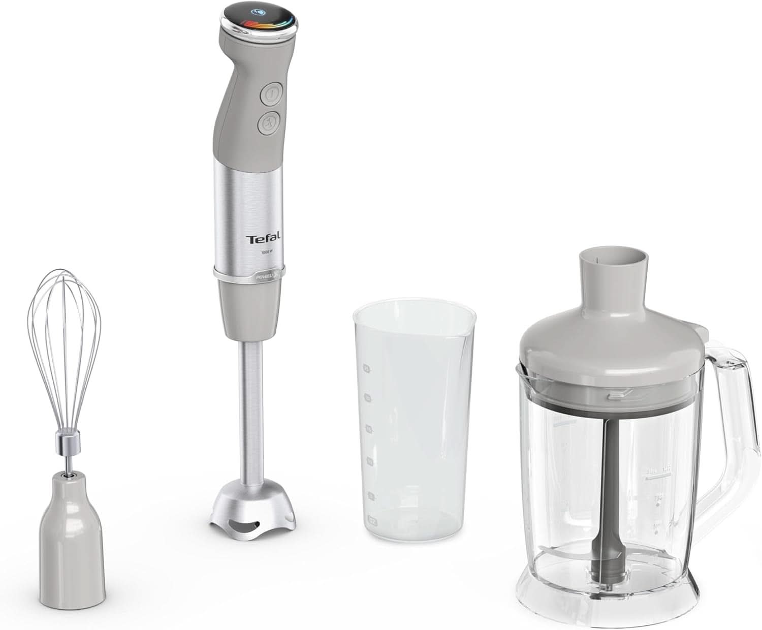 Tefal Quickchef+ 3-in-1 XL Stabmixer/Zerkleinerer/Schneebesen, 1000 W, Geschwindigkeitsregelung intuitivo, Turbo-Taste, Powelix-Messer-Technologie, Edelstahl, Grau, HB67MB30 Kitchen Naty Shop