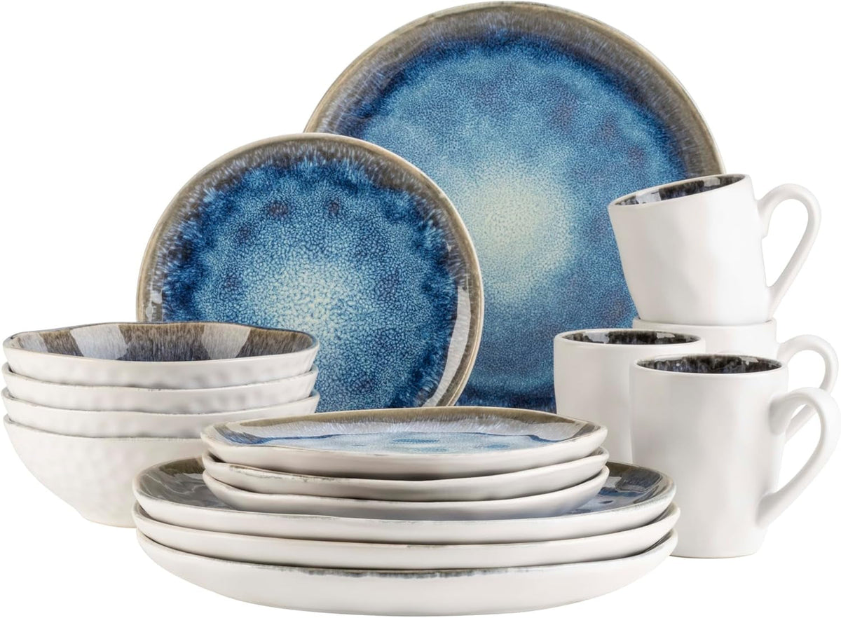 MÄSER 934092 Serie Frozen, Geschirr Set Aus Keramik Für 4 Personen, 16-Teiliges Kombiservice Mit Organischen Formen, Blau Gesprenkeltes Service, Steinzeug, Dunkelblau Tableware Sets Naty Shop Titolo predefinito