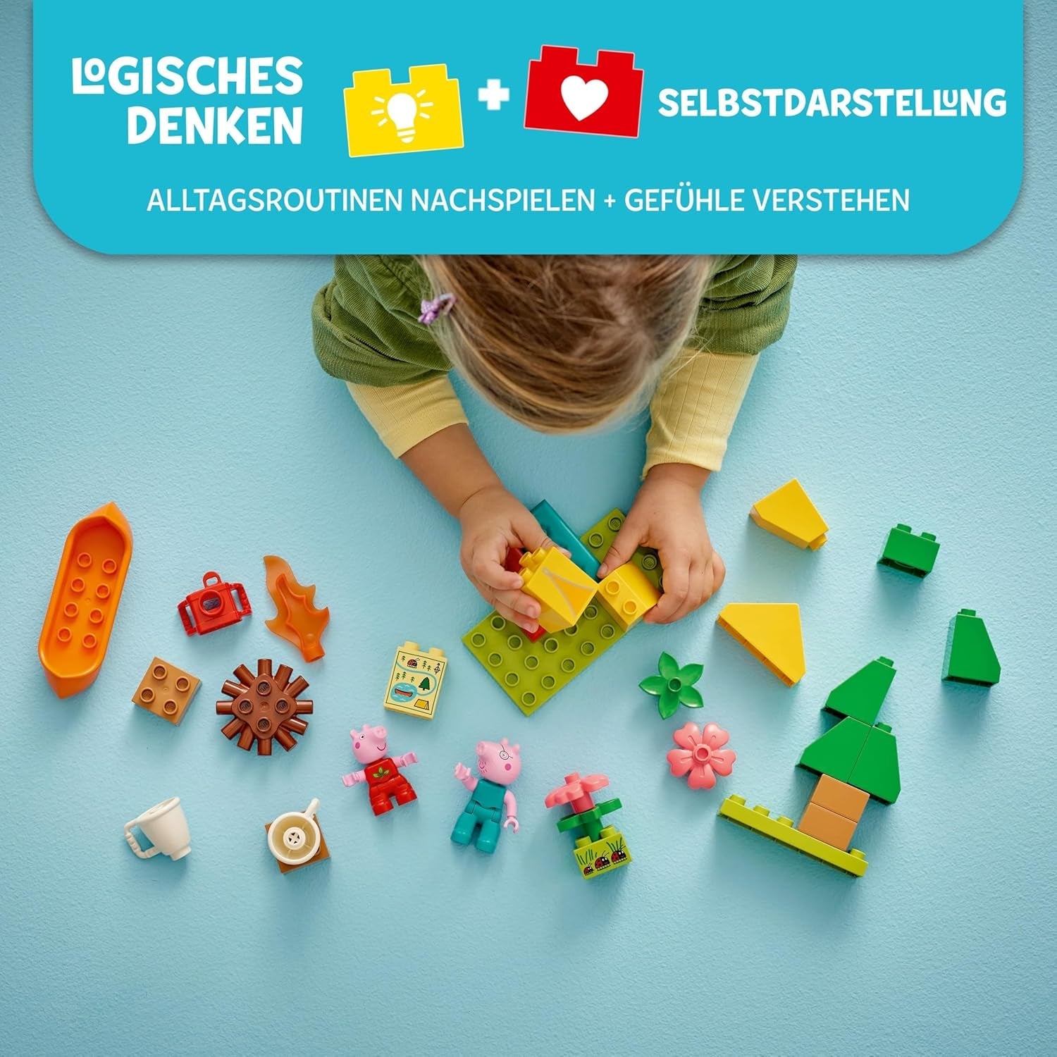 DUPLO Peppa Pig Campingausflug mit Papa Wutz – Montessori Spielzeug für Mädchen & Jungen ab 2 Jahren – inkl. Zelt, Kanu, Lagerfeuer und 2 Figuren – Fördert Motorik & Farberkennung – Geschenk - 10452