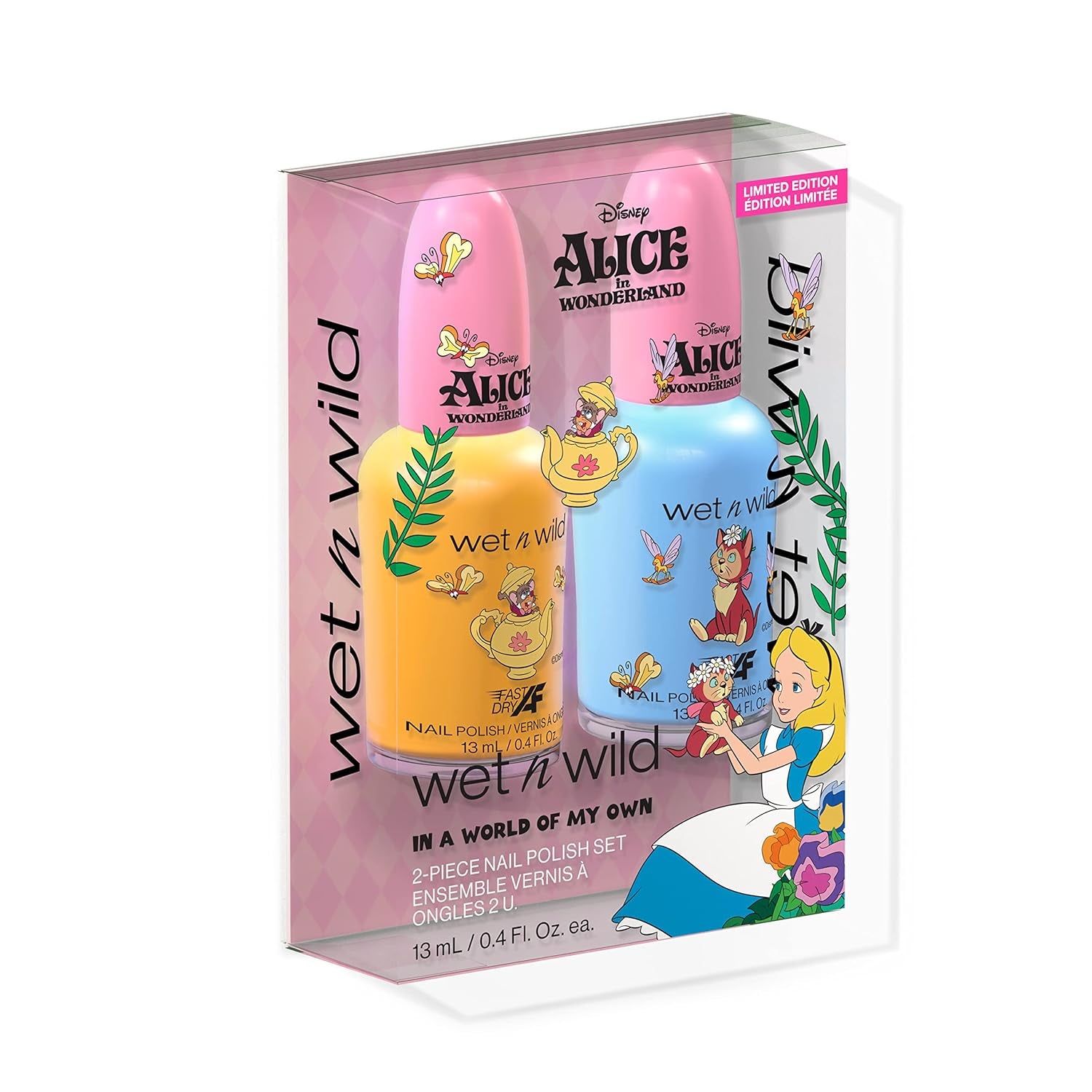 Wet n Wild Alice nel Paese delle Meraviglie "In a World of My Own" Set di 2 smalti per unghie con formula ad asciugatura rapida e lunga tenuta, finitura lucida, dura fino a 5 giorni