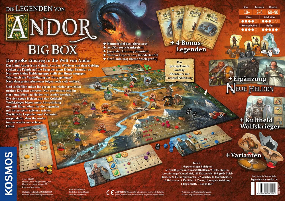 Kosmos 683122 Legends of Andor - Big Box, gioco base (Kennerspiel des Jahres 2013) ed espansioni aggiuntive, Fantasy Classic, gioco da tavolo fantasy cooperativo, dai 10 anni in su