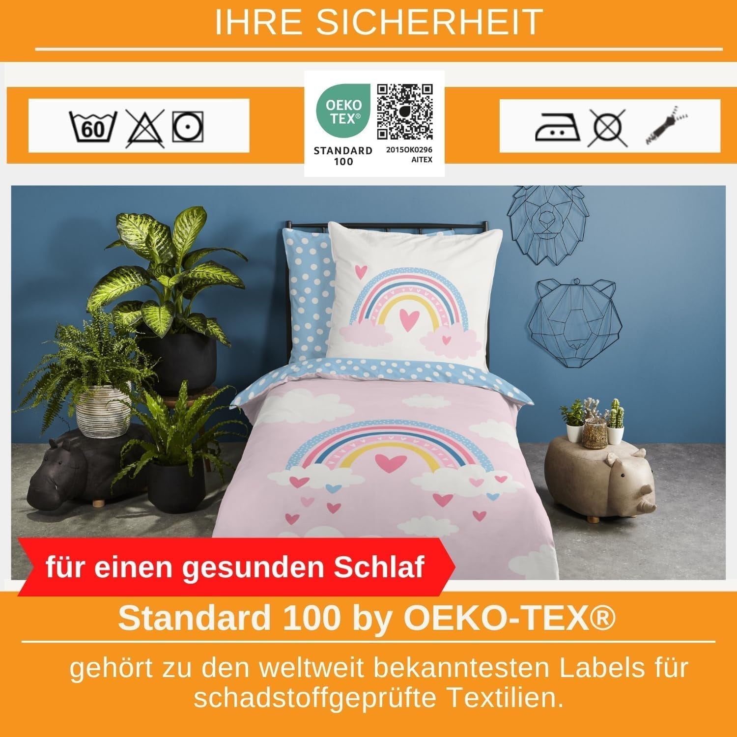 Aminata Kids Biancheria da letto per bambini, arcobaleno, reversibile Biancheria da letto - bambini Naty Shop