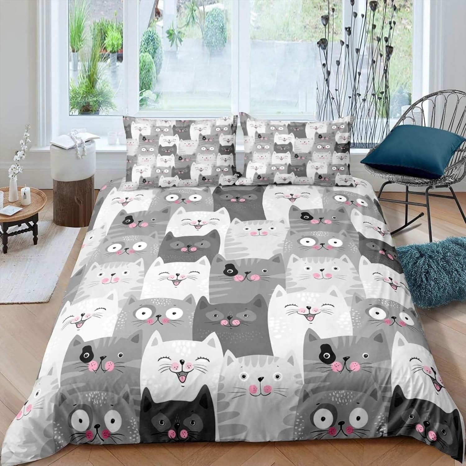 Kids Mädchen Cute Katze Kitty Katzenmotif Bettwäsche Kinder Katzenbettwäsche Kinderbettwäsche Letto Copripiumino Set biancheria da letto 135 × 200 cm
