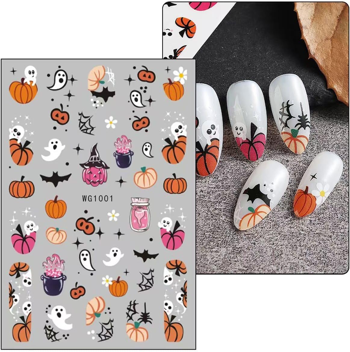 8 Blatt Nagelsticker Halloween Nagelaufkleber Selbstklebend Niedliches Kürbis-Schädel-Spinnennetz Niedlichen Kinder Geist Nail Art Sticker Dekoration Nageldesign Zubehör