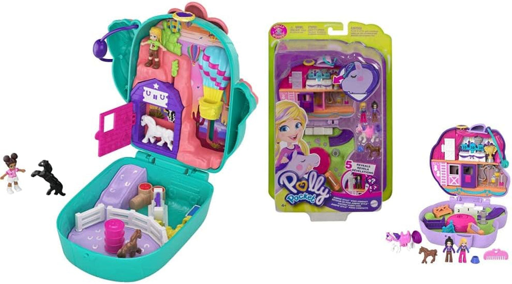 Polly Pocket GTN15 - Cutie de cafea cu arici în design de cafenea și animal de companie, păpușă și prieten mic Polly, 2 figuri de animale, efecte surpriză, cadou de jucărie minunat pentru copii cu vârsta peste 4 ani Papusi Naty Shop Pachet cu cutie de echitatie cactus stabil Distracție cu sărituri de ponei
