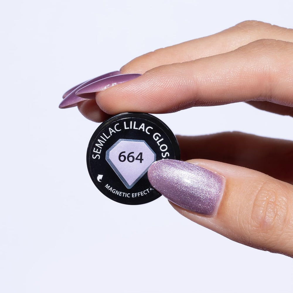 Smalto UV Semilac 664 Lilac Gloss 7 ml – Effetto Cat Eye, Riflessi Unici con Strumento Magnetico – Collezione Gloss Gala