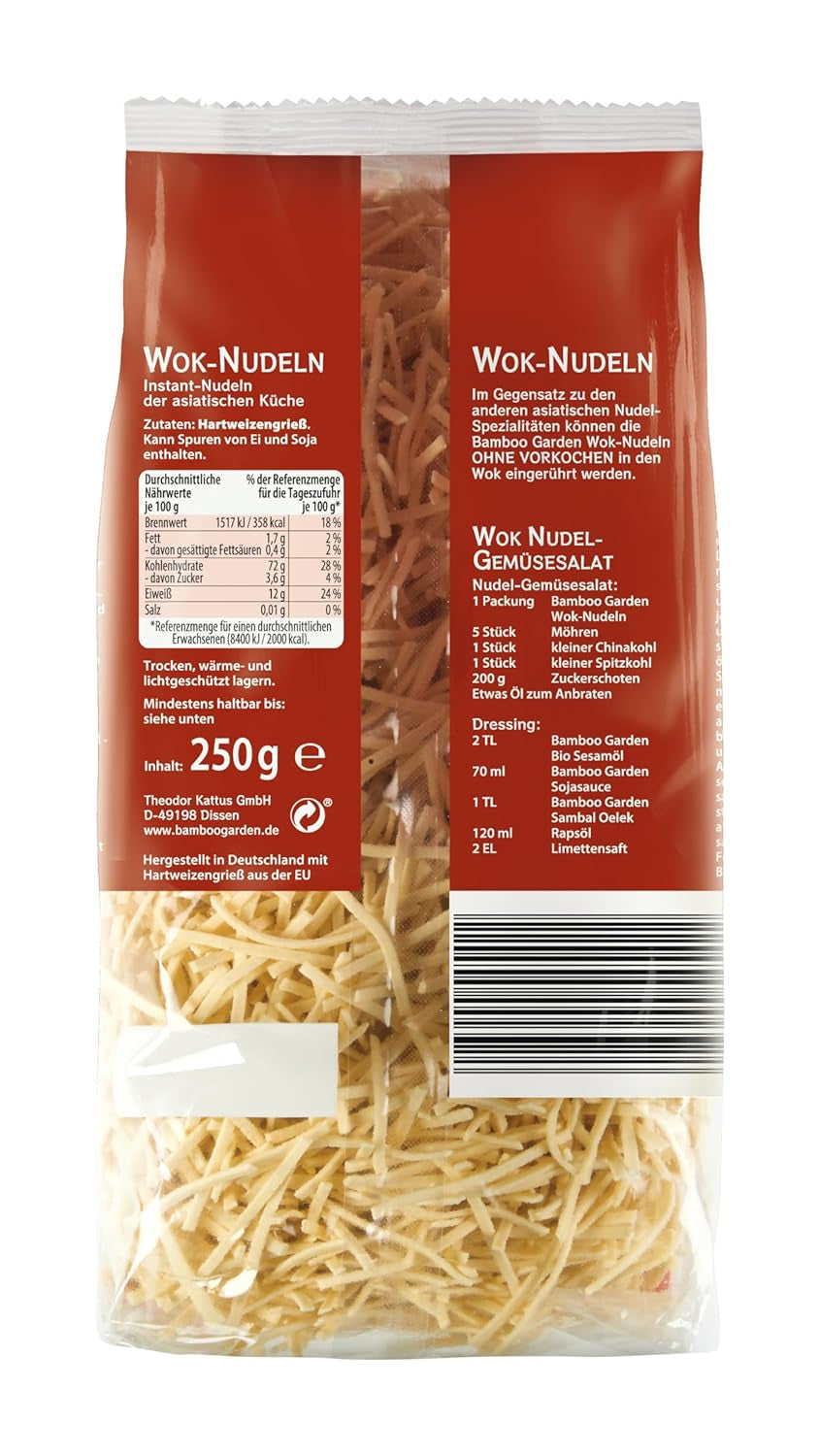 Giardino di bambù - Tagliatelle Wok | Tagliatelle istantanee all'uovo | Mescolare, non è necessaria alcuna precottura | Per piatti asiatici nel wok | 250 g in un sacchetto