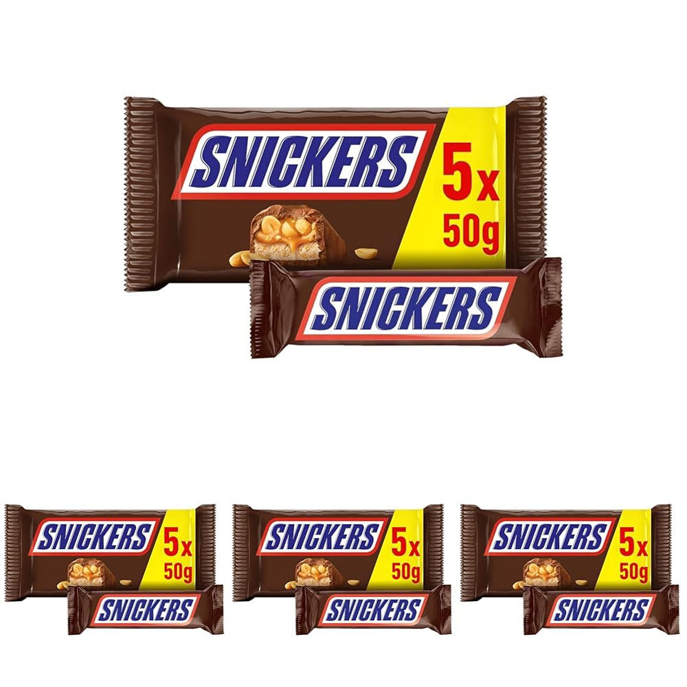 Confezione da 5 barrette di cioccolato Snickers al caramello di arachidi | Snack calcio | (1x5x50g)