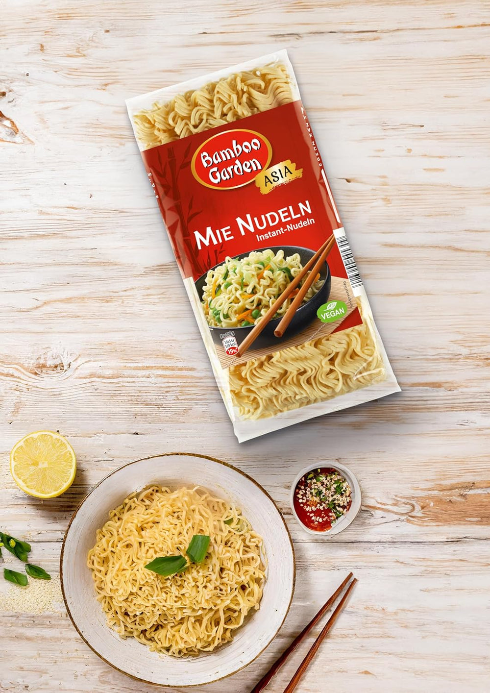 Giardino di bambù - Mie Noodles | Noodles istantanei per la cucina asiatica | Ideale per piatti wok o zuppe Vegani | Busta da 250 g