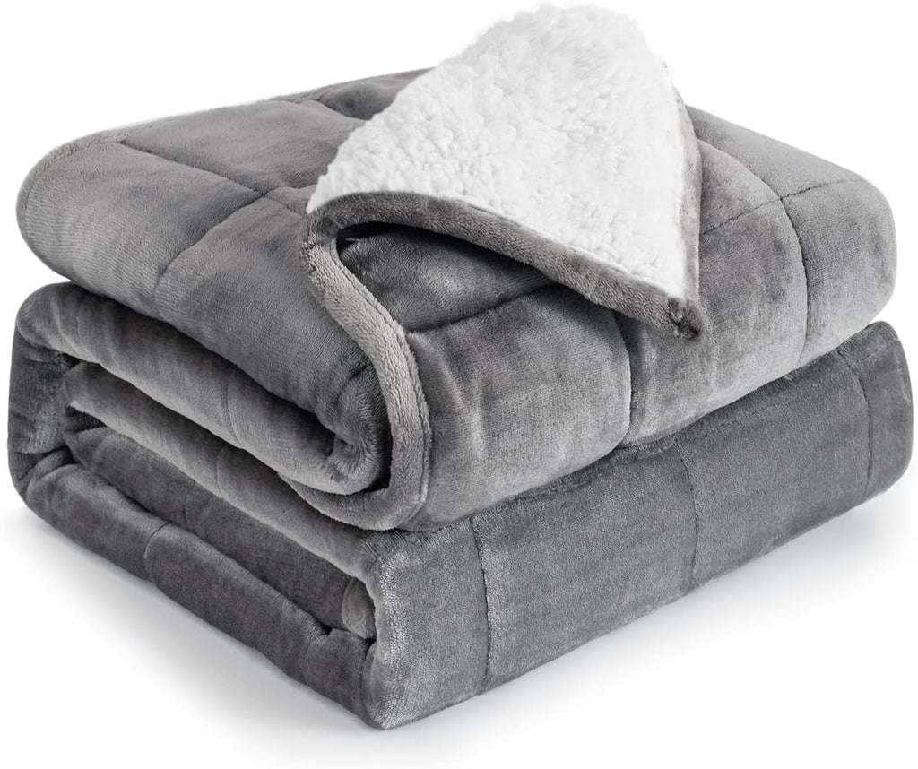 Pătură cu greutate Cottonblue, 6,8 kg, dimensiunea reginei, flanel, Shaggy, Sherpa, pătură cu greutate pentru adulți, pături cu greutate confortabile pentru a calma și relaxa, plapume grele, 152.4 X 203.2 Plapumi si pilote Naty Shop Alb/gri 60 X 80 15 Lb
