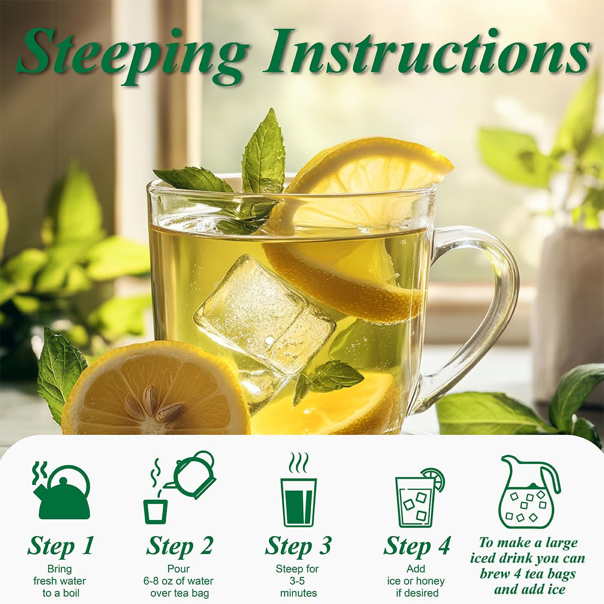 WEETEE Pliculețe de ceai verde, 100 bucăți Pliculețe de ceai verde, ceai verde pur, super antioxidant | Pliculețe resigilabile | Preparare fierbinte sau rece