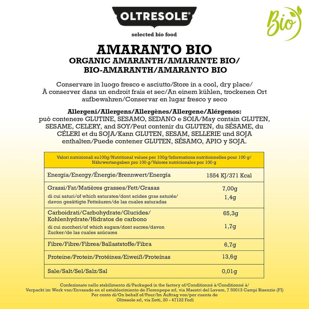 Amaranto biologico 5 kg, granella cruda in grani, semi da colture biologiche controllate, ricca di fibre, minerali e vitamine, confezione economica
