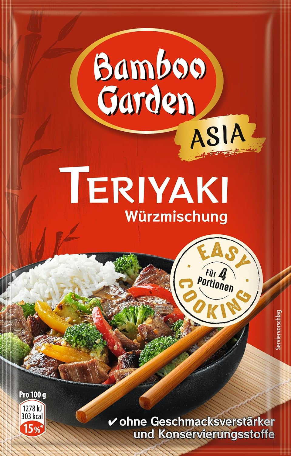 Bamboo Garden - Miscela di condimenti per Teriyaki, Gewürzmischung für Teriyaki, Für 4 Portionen, Ohne Geschmackverstärker und Konservierungsstoffe, 1 x 25 g (Verpackungsdesign kann abweichen)