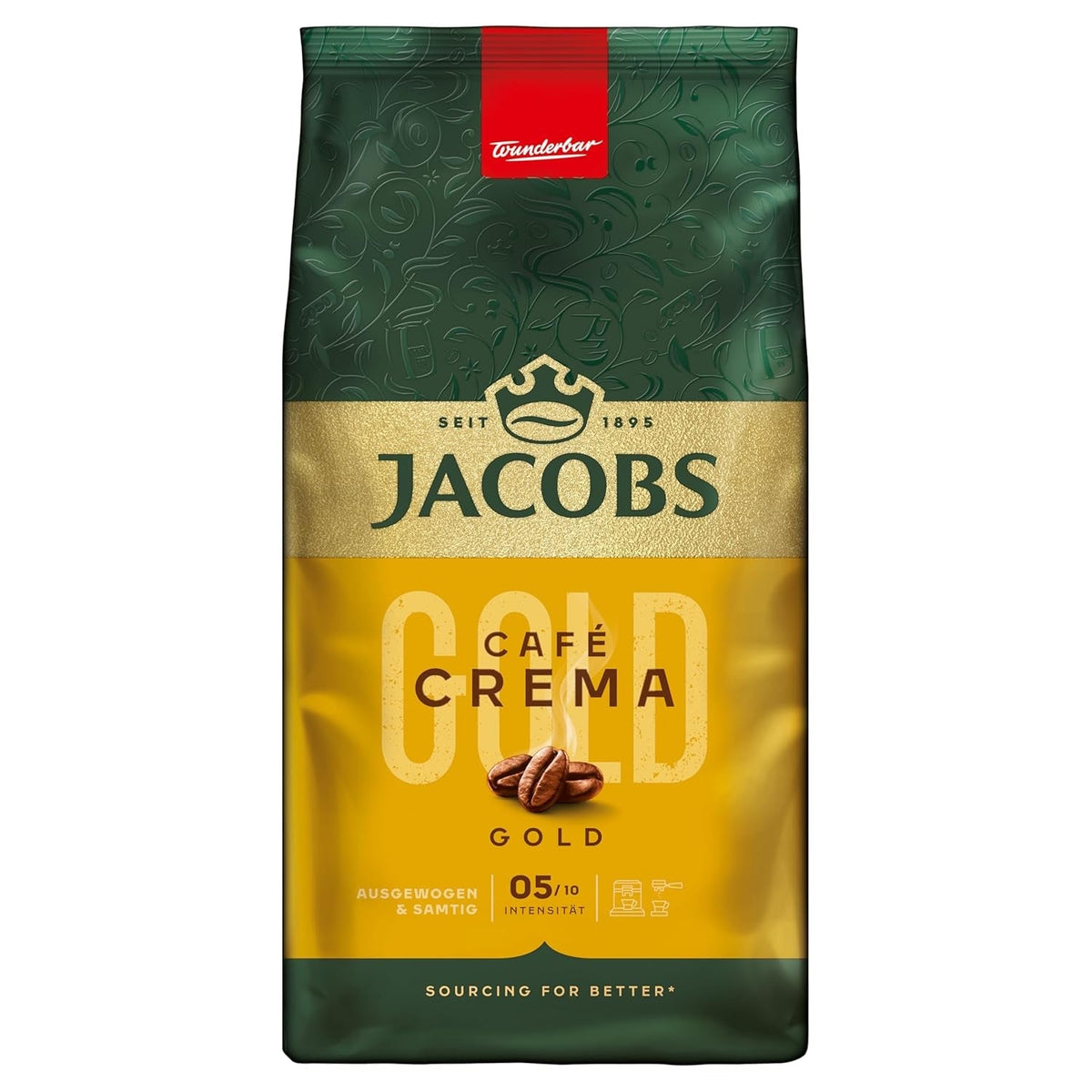 Jacobs Café Crema Gold Kaffeebohnen 1Kg – Vollmundig, Aromatisch, Fruchtige Notes, Arabica & Robusta Bohnen, Intensità 5/10, Ideale Per Café Crema Naty Shop Crema Gold 1 Kg