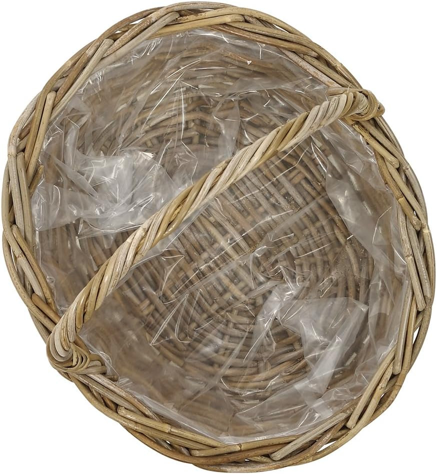 Coș de flori Dehner din ratan cu mâner, aprox. 46 x 39 x 18 cm, țesătură de ratan, gri/maro