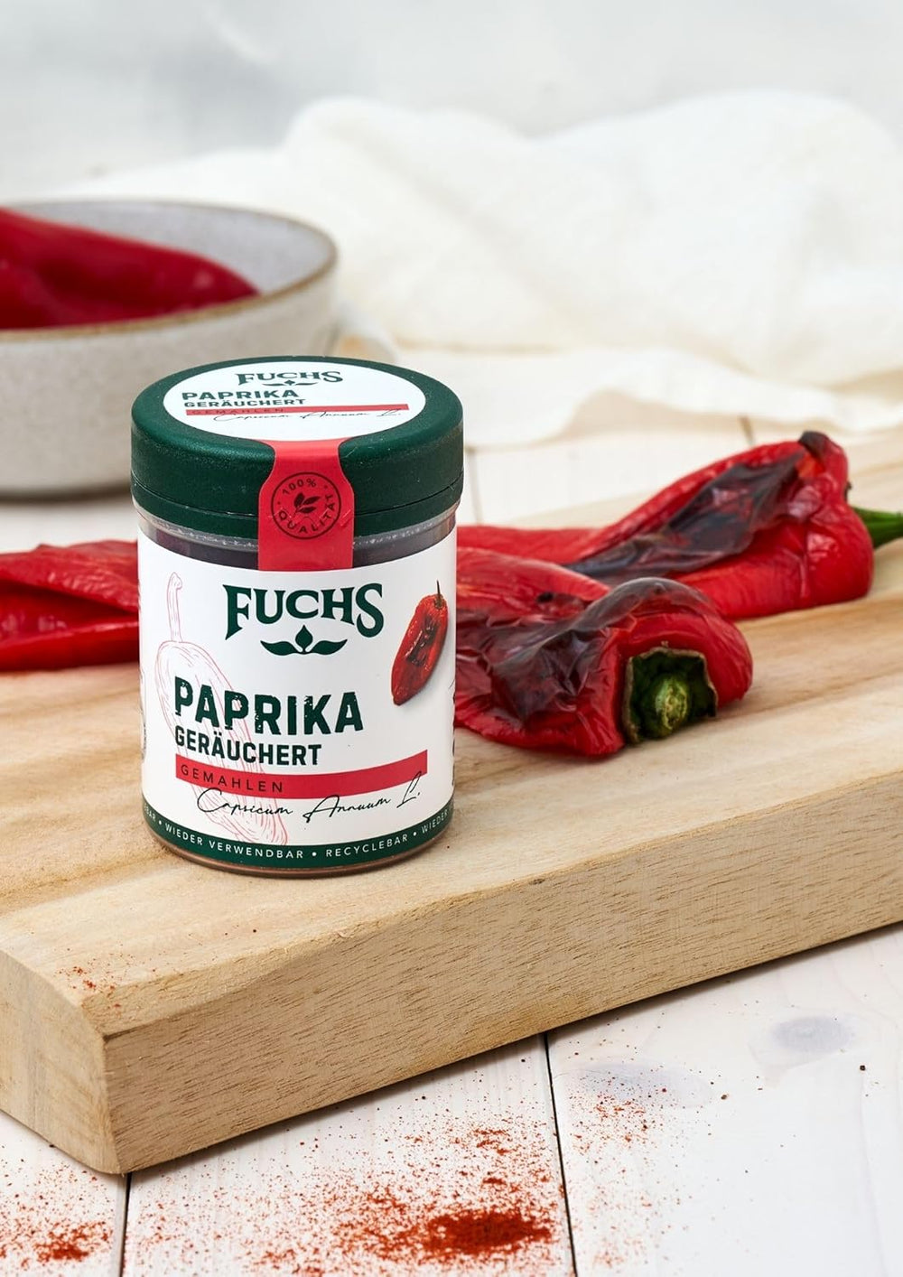 Fuchs Gewürze - Paprika geräuchert gemahlen - rauchiger Gesmack für BBQ, Gulasch oder Tofu - natural Ingredients - 60 g in wiederverwendbarer, recyclebarer Dose
