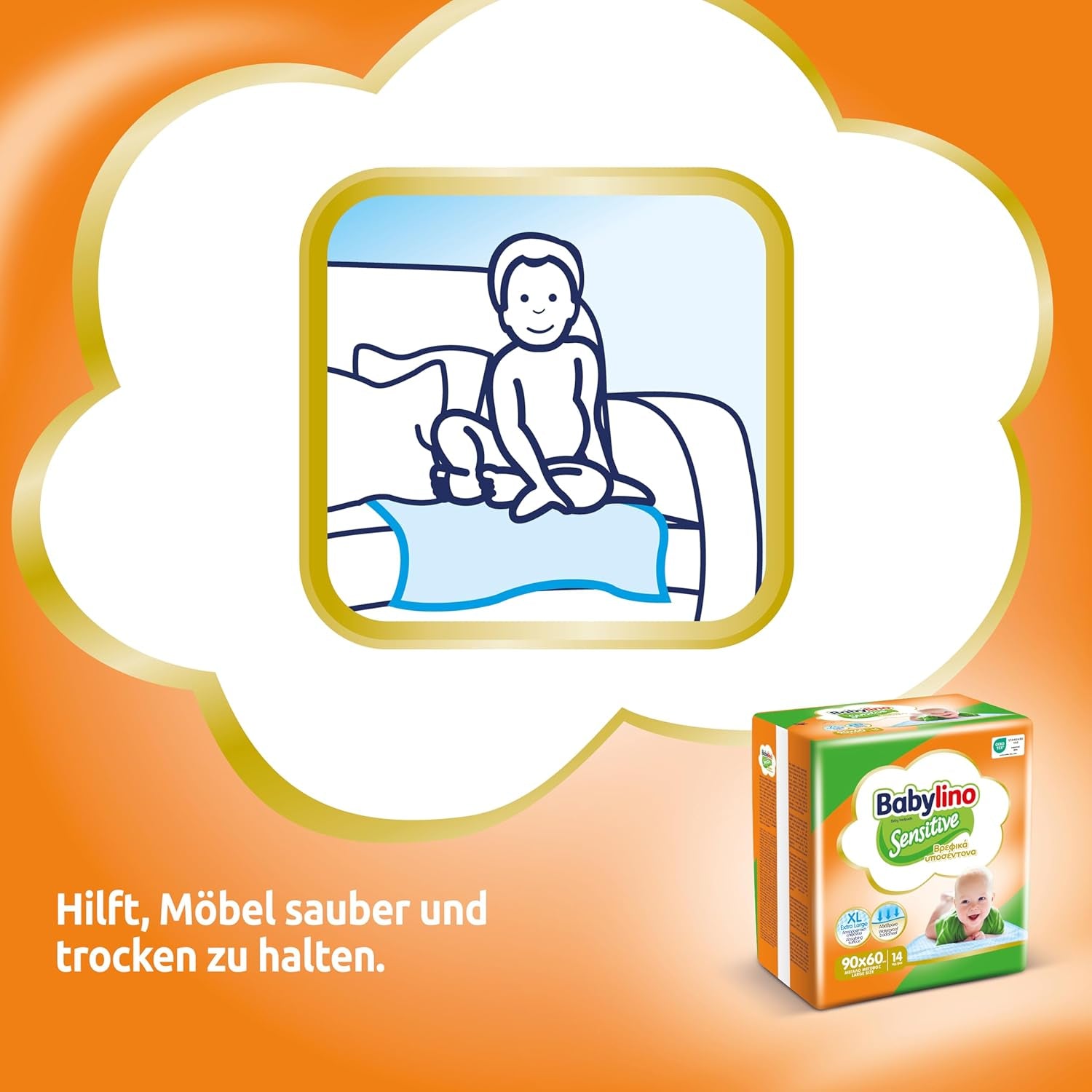 Salviette umidificate Sensitive, 90 x 60 cm, extra assorbenti, 14 pezzi