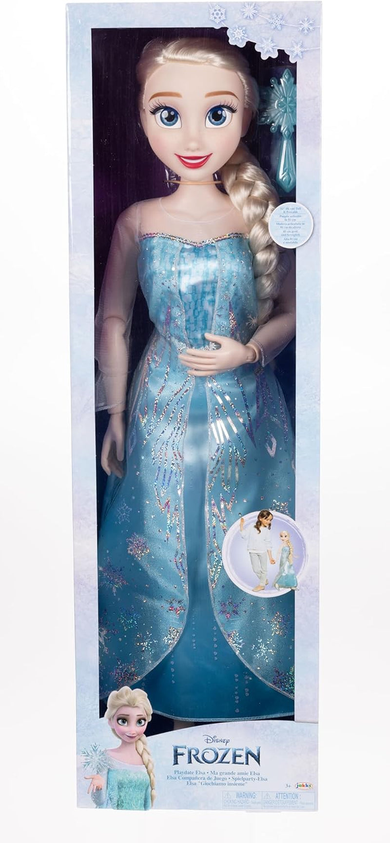 Disney Die Eiskönigin Playdate ELSA Riesenpuppe, 80 cm, von Jakks Pacific, voll bewegliche Puppe mit 11 Bewegungspunkten, inklusive Haarbürste und Zubehör