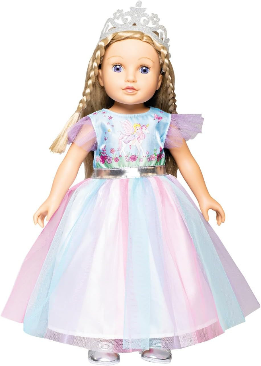 Heless 1130 - Abito per Puppen im Design Fairy und Einhorn, mit silberner Krone, Größe 28 - 35 cm
