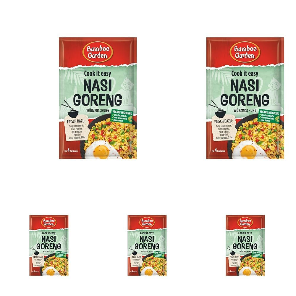 Giardino di bambù - Nasi Goreng Würzmischung | Zum Würzen von asiatischen Reisgerichten | Per 4 porzioni | Vegan, ohne Zusatzstoffe, ohne Hefeextrakte, ohne Aromen | 25 g in busta