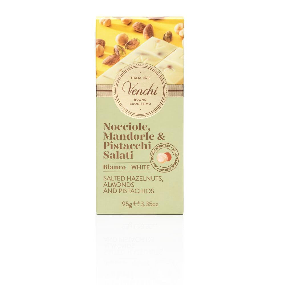 Venchi - Tavoletta Nocciole Salate, Nocciole Salate, Mandorle e Pistacchi, 95g, con "Nocciole Piemonte", Senza Glutine, Senza Coloranti e Senza Conservanti
