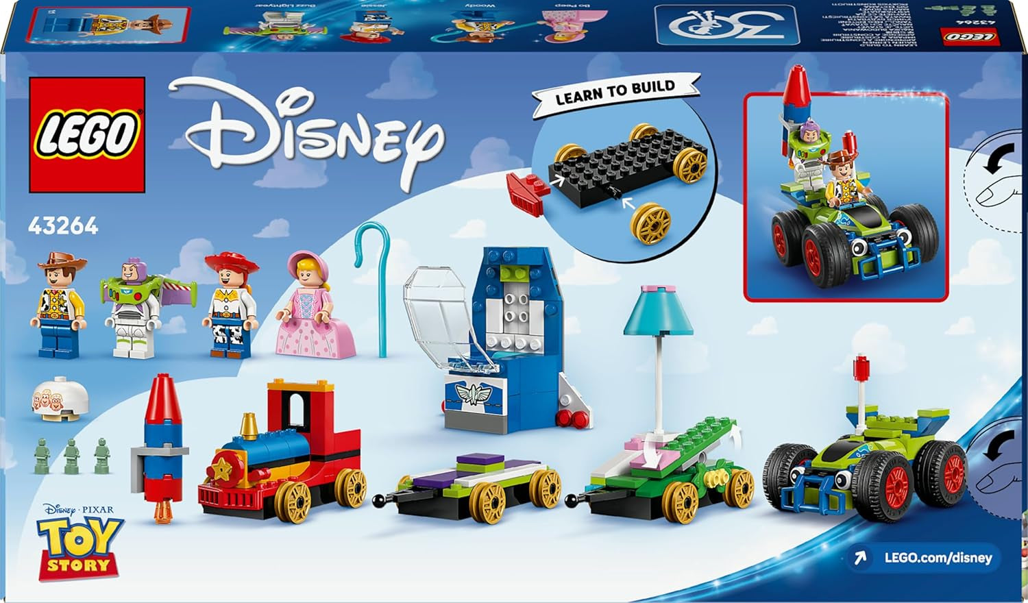 LEGO ǀ Disney and Pixar’s Partyzug und das Auto RC aus Toy Story - Mit Woody, Jessie, Porzellinchen und Buzz Lightyear Minifiguren – Kreatives Geschenk für Jungen & Mädchen ab 4 Jahren - 43264