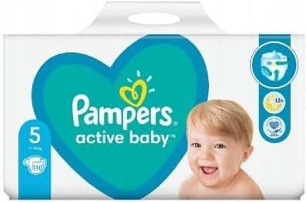 Pannolini Pampers taglia 5 (11-16 kg), Pannolini Active Baby, 110 pezzi, protezione contro le perdite tutto il giorno Mamma e Bambino Naty Shop