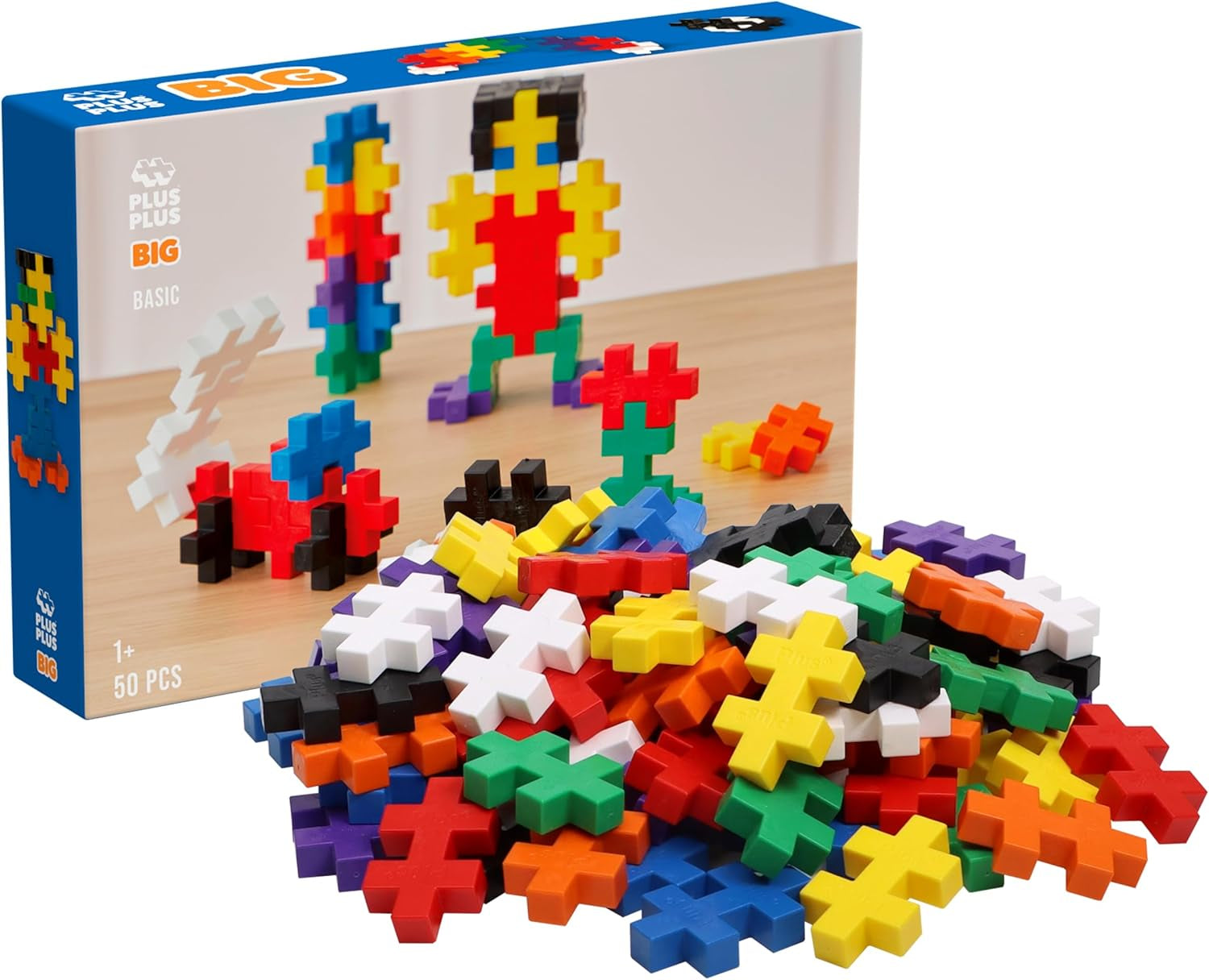 Plus-Plus 9603210 Geniales Konstruktionsspielzeug, Open Play Big Basic Mix, Bausteine-Set, 100 Teile, Mehrfarbig, Mehrfarbig