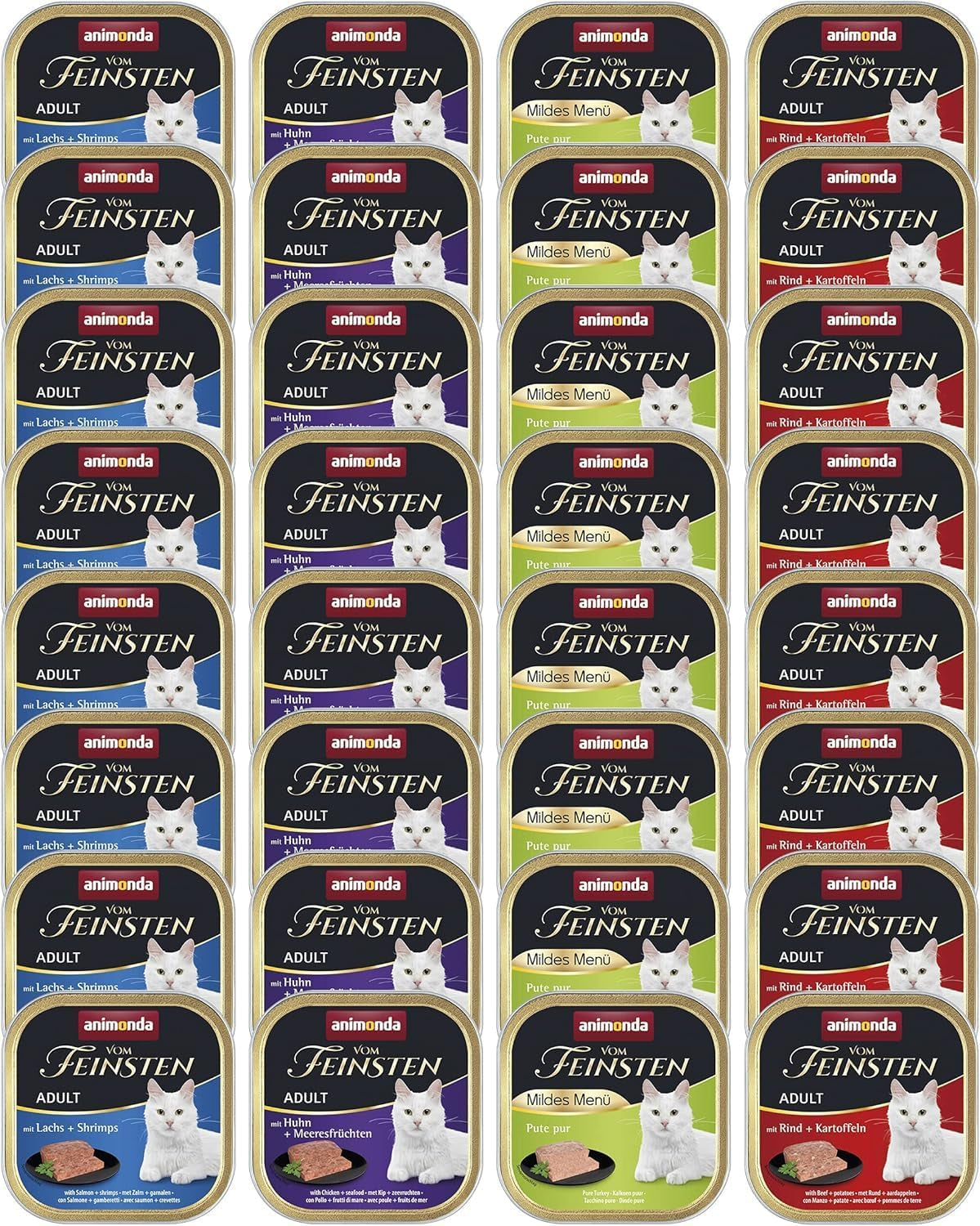 animonda Vom Feinsten Adult Fish & Meat Variety (32 x 100 g), hrană umedă pentru pisici adulte, hrană pentru pisici fără cereale și fără zahăr, pateuri fine în bucăți