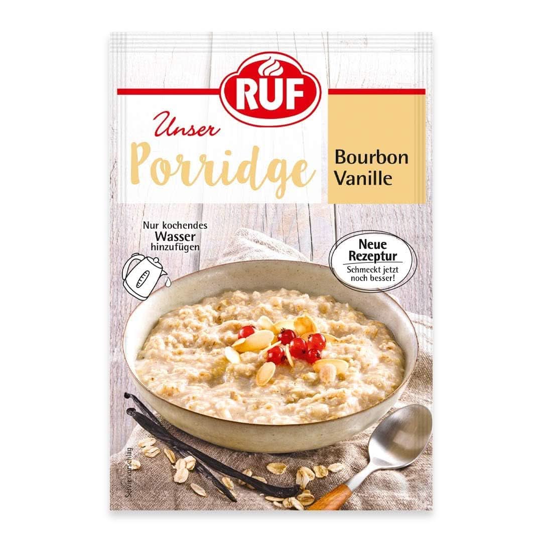 RUF Porridge Raspberry White Choc, Porridge istantaneo con pezzetti di lamponi e cioccolato bianco grattugiato, 65 grammi Naty Shop Cereals 65 grammi Vaniglia Bourbon