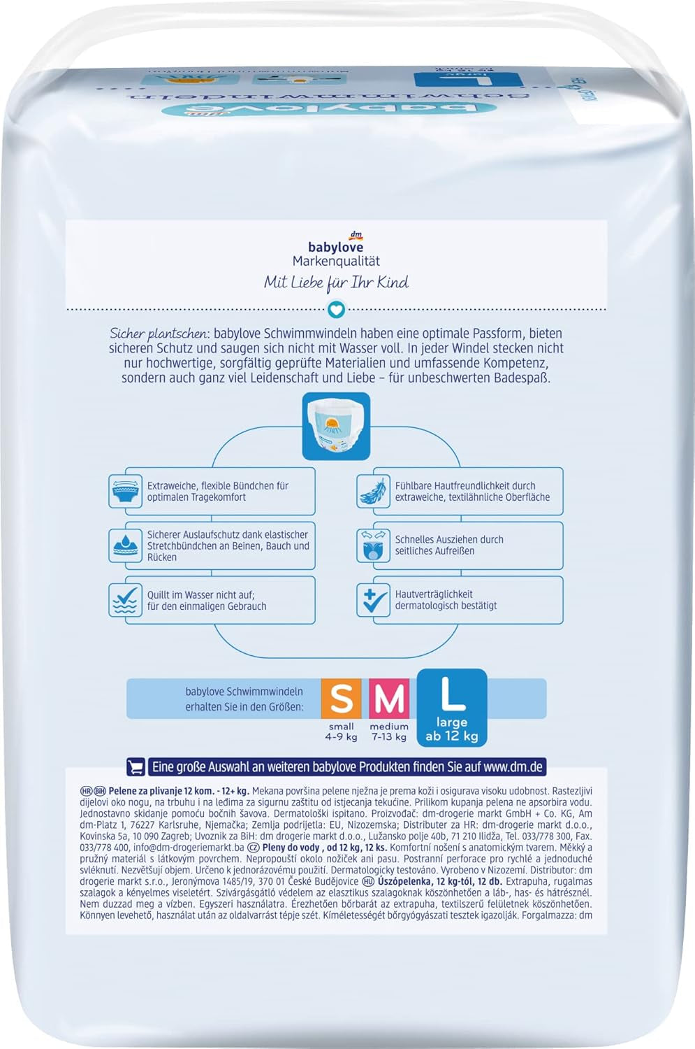 Pannolini da bagno taglia L (10 - 14 kg), confezione da 12